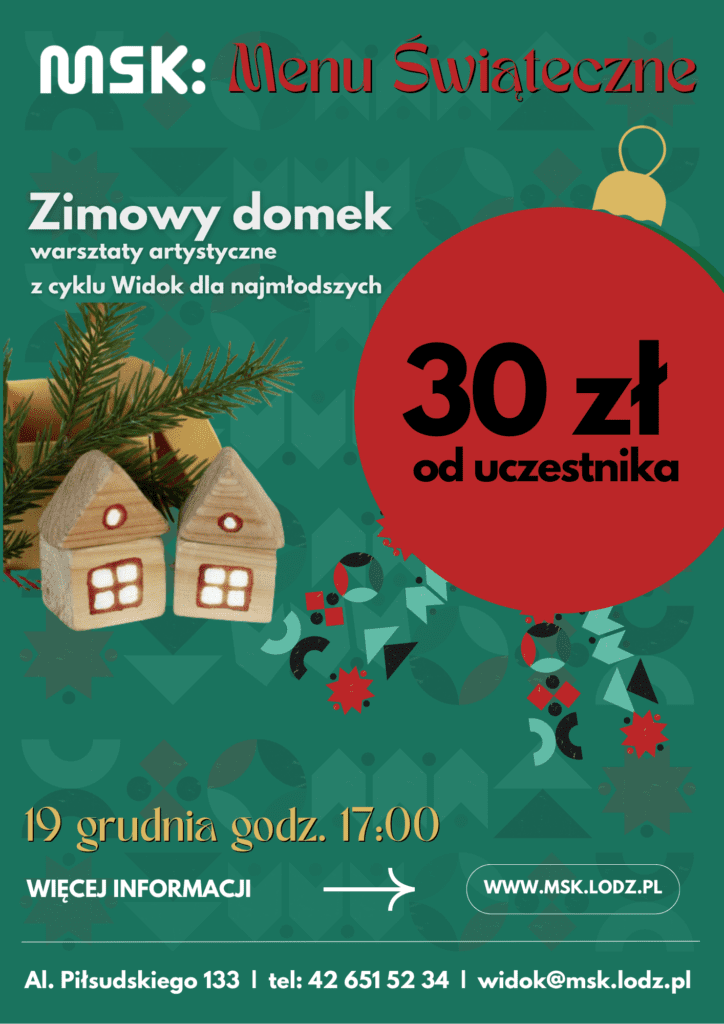 plakat o warsztatach z tworzenia zimowych domków